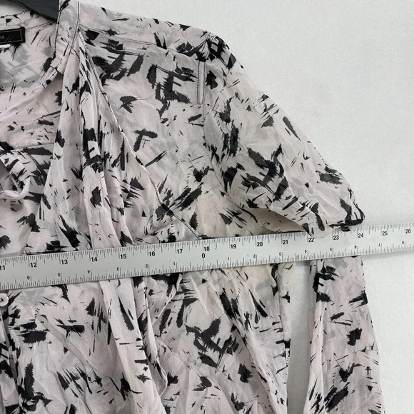 BCBGMAXAZRIA Tunic Blouse Women M Taupe Black Printed Knotted Front Keyhole Neck - Picture 3 of 9